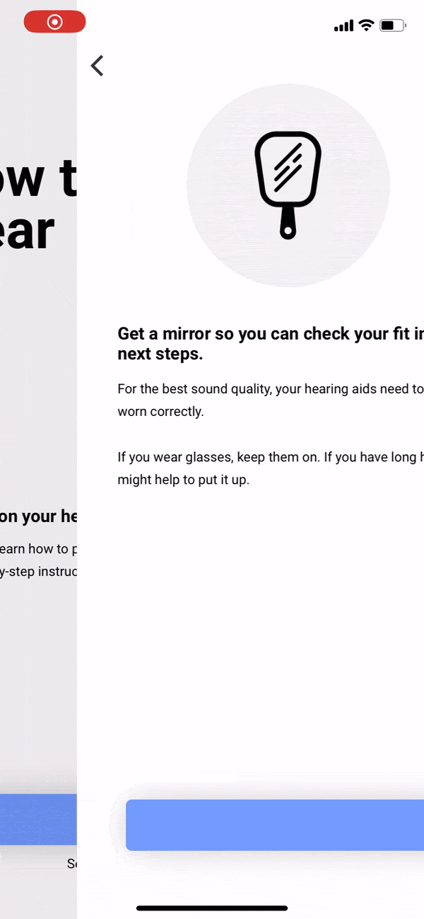 Lexie hearing aid app displaying how to put a hearing aid on