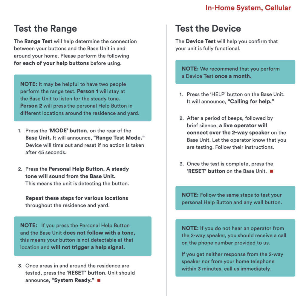 Base station range instructions from the SOS Home user guide