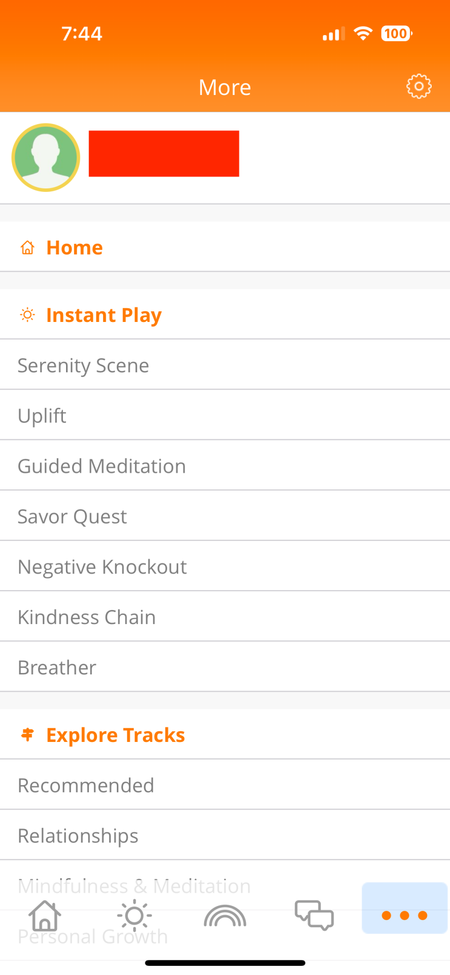 The Happify dashboard, where users can choose from a variety of activities and tracks.
