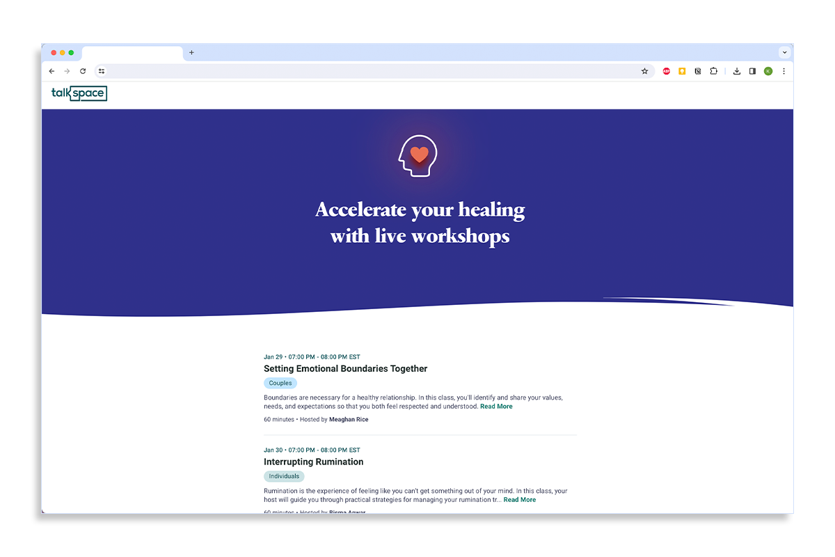 Workshops offered through Talkspace