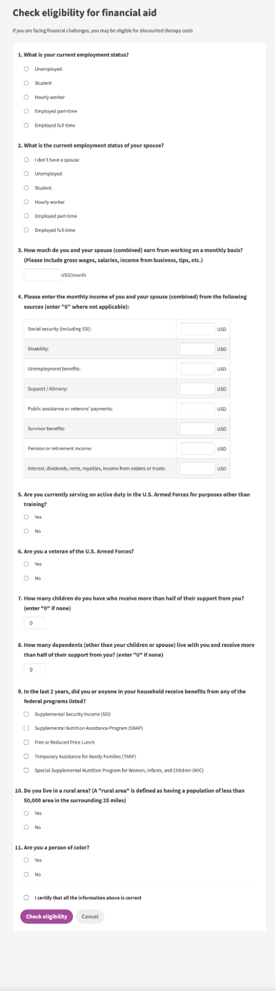 Screenshot of Regain financial aid eligibility screen.